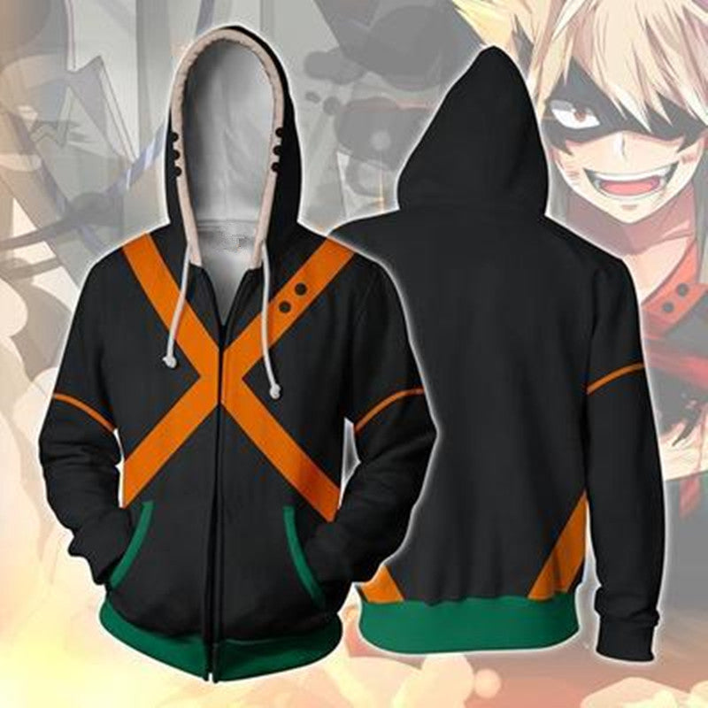 Unisex Trendy Digital Print Zip Up Cosplay Hoodie