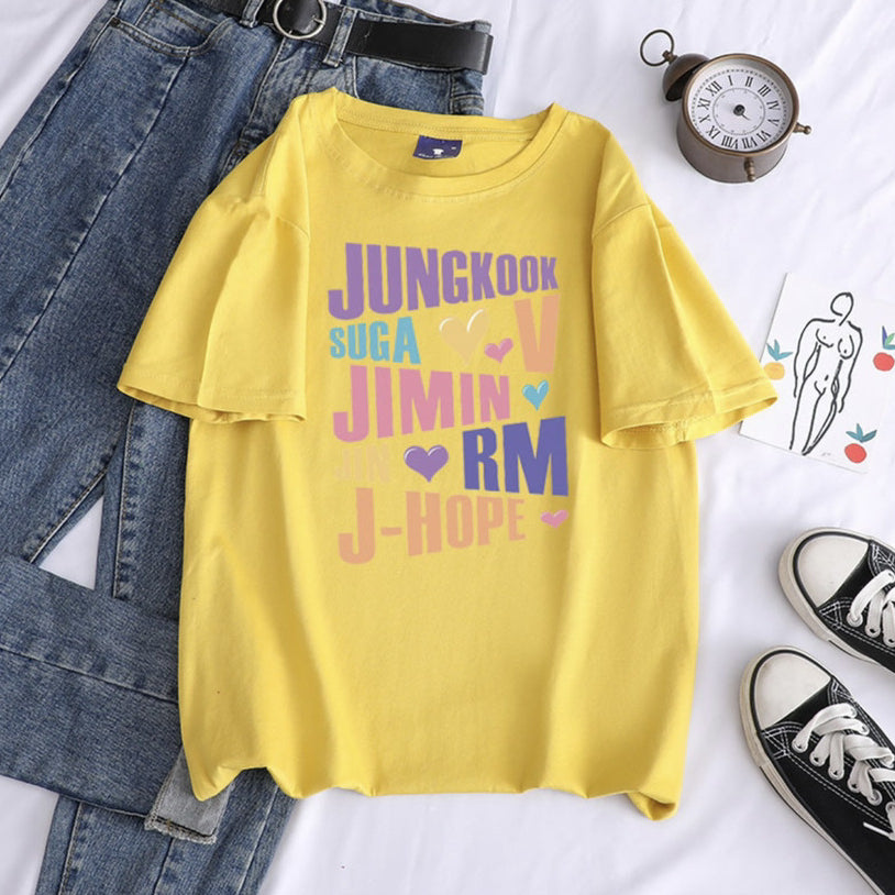 Unisex Trendy Kpop Letter Print Crew Neck T-shirt