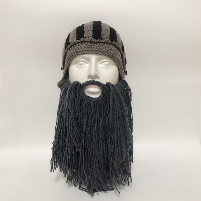 Creative Halloween Funny Crocheted Bearded Knight Hat