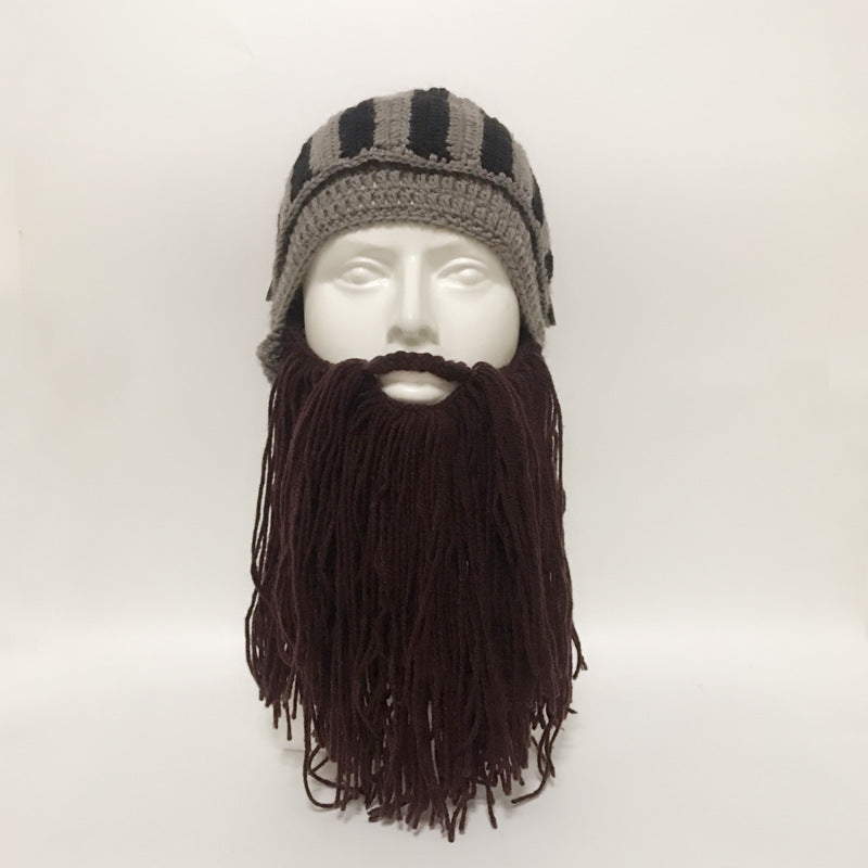 Creative Halloween Funny Crocheted Bearded Knight Hat