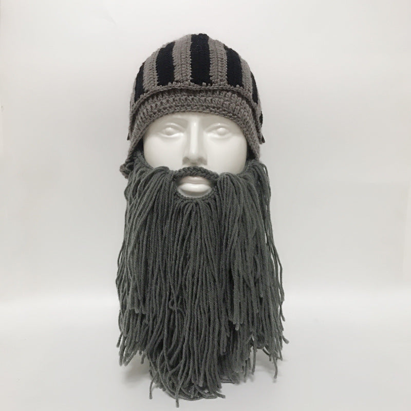 Creative Halloween Funny Crocheted Bearded Knight Hat