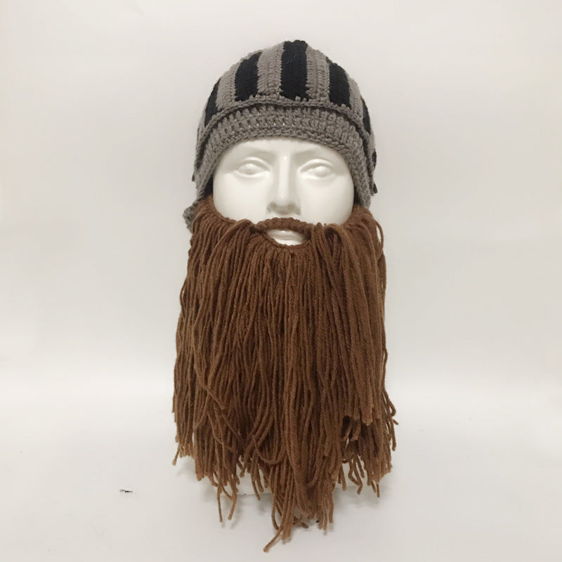 Creative Halloween Funny Crocheted Bearded Knight Hat