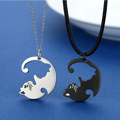 Black and White Cat Couple Necklace