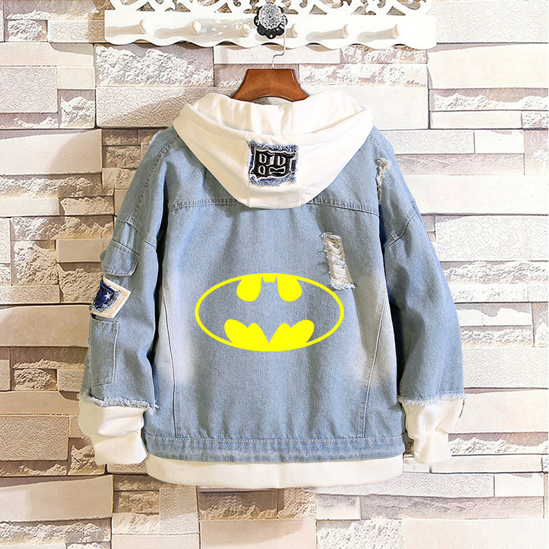 Unisex Trendy Comic Spider Denim Hooded Coat