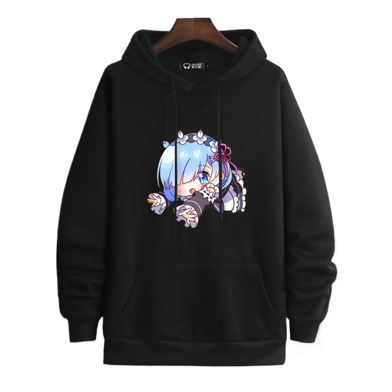 Casual Anime Rem Print Pullover Hoodie