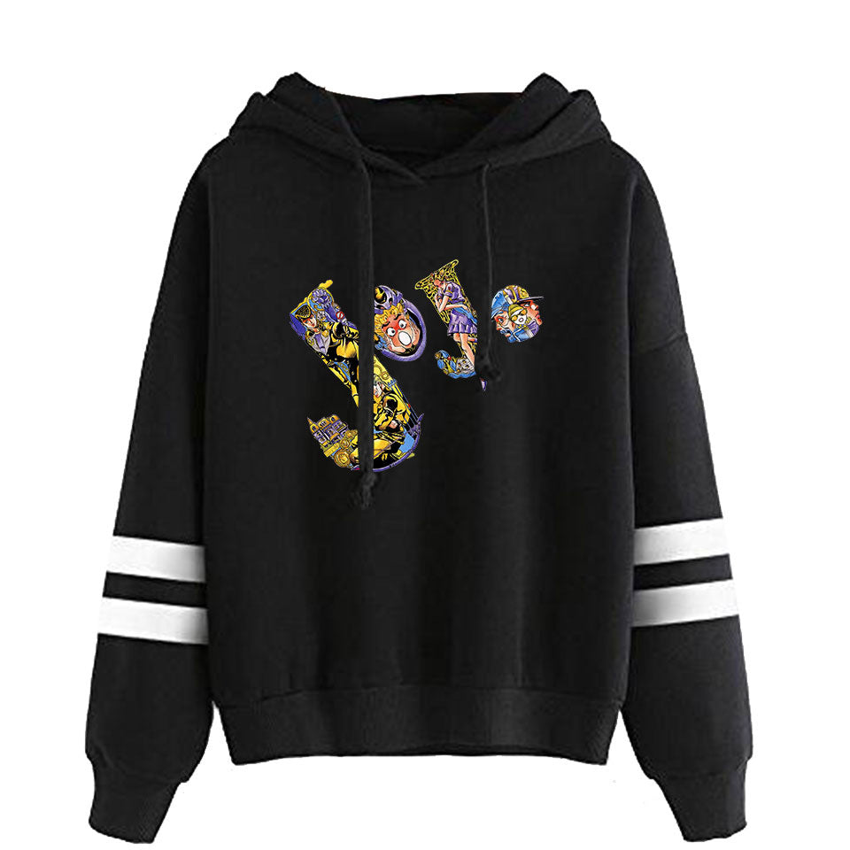 Trendy JOJO Anime Printed Striped Casual Hoodie