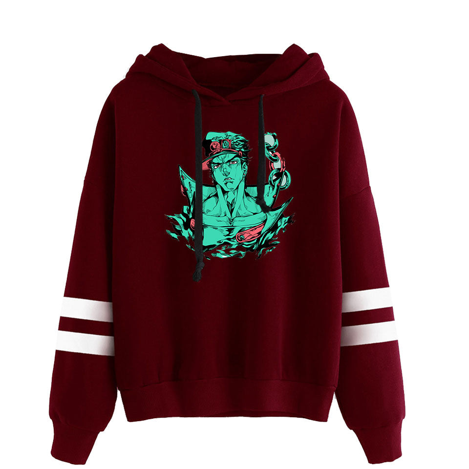 Trendy JOJO Anime Printed Striped Casual Hoodie