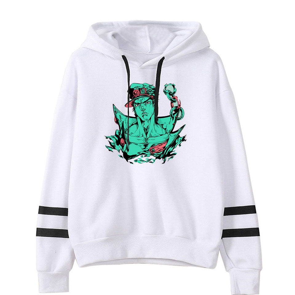 Trendy JOJO Anime Printed Striped Casual Hoodie