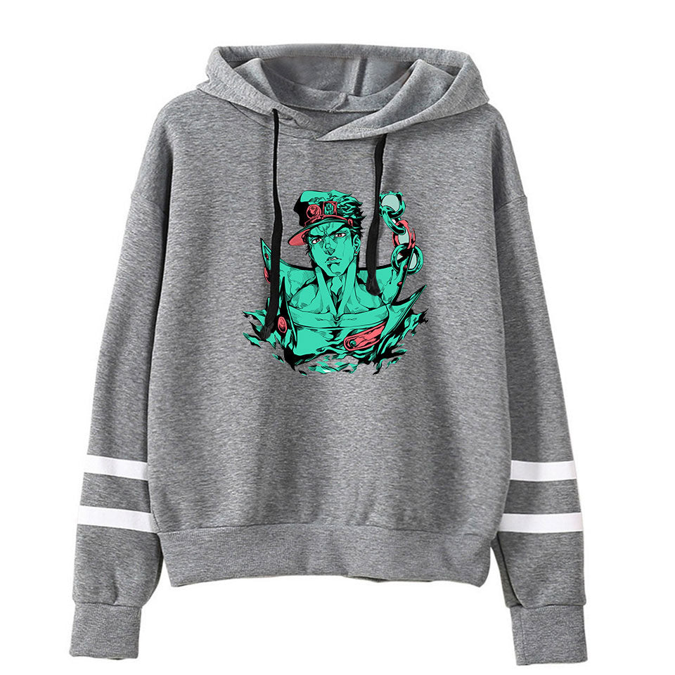 Trendy JOJO Anime Printed Striped Casual Hoodie