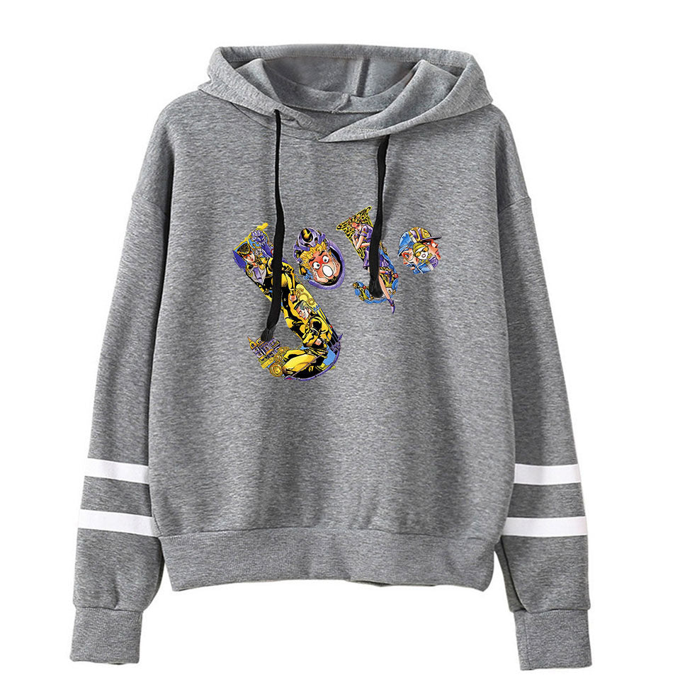 Trendy JOJO Anime Printed Striped Casual Hoodie