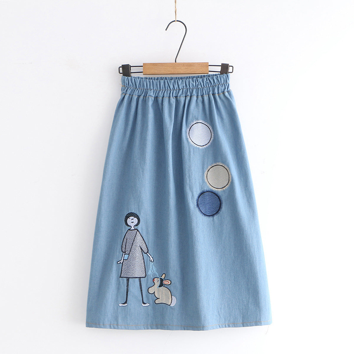 Vintage Cartoon Patch Girls' Embroidered Denim Skirt