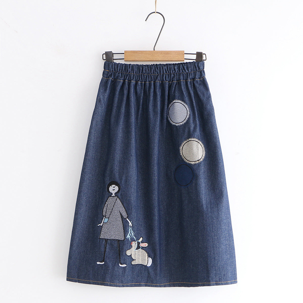 Vintage Cartoon Patch Girls' Embroidered Denim Skirt