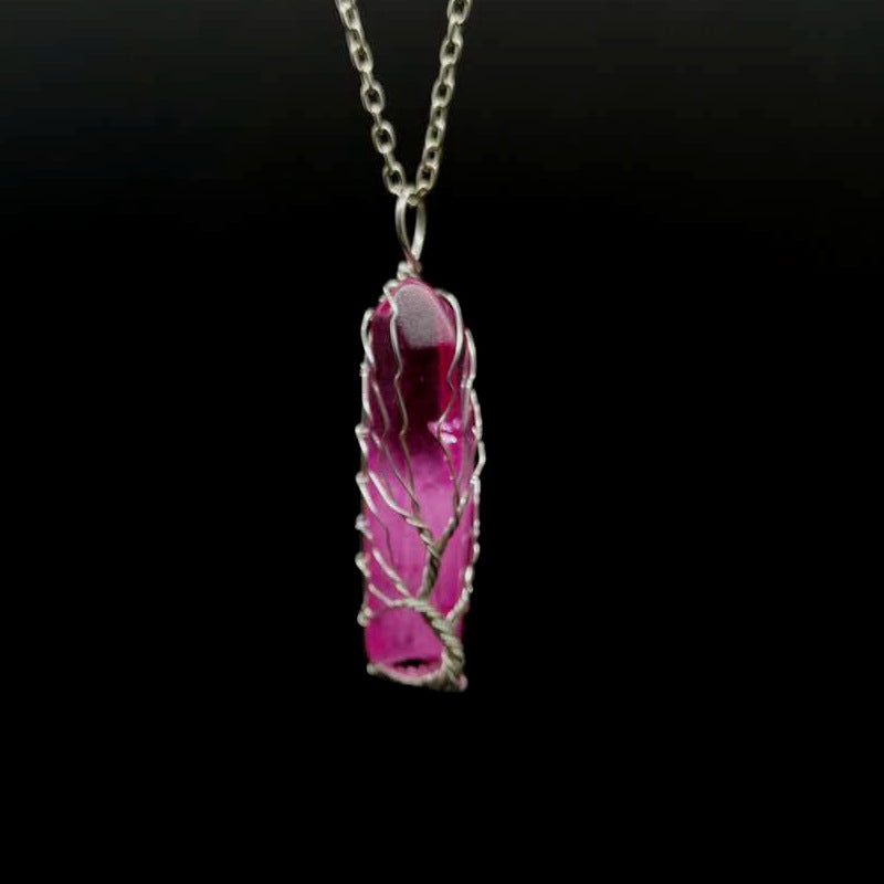 Colorful Crystal Stone Tree of Life Necklace