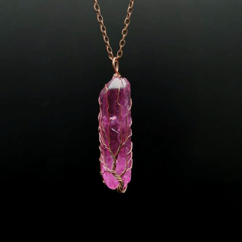Colorful Crystal Stone Tree of Life Necklace