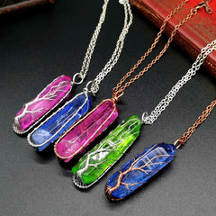 Colorful Crystal Stone Tree of Life Necklace