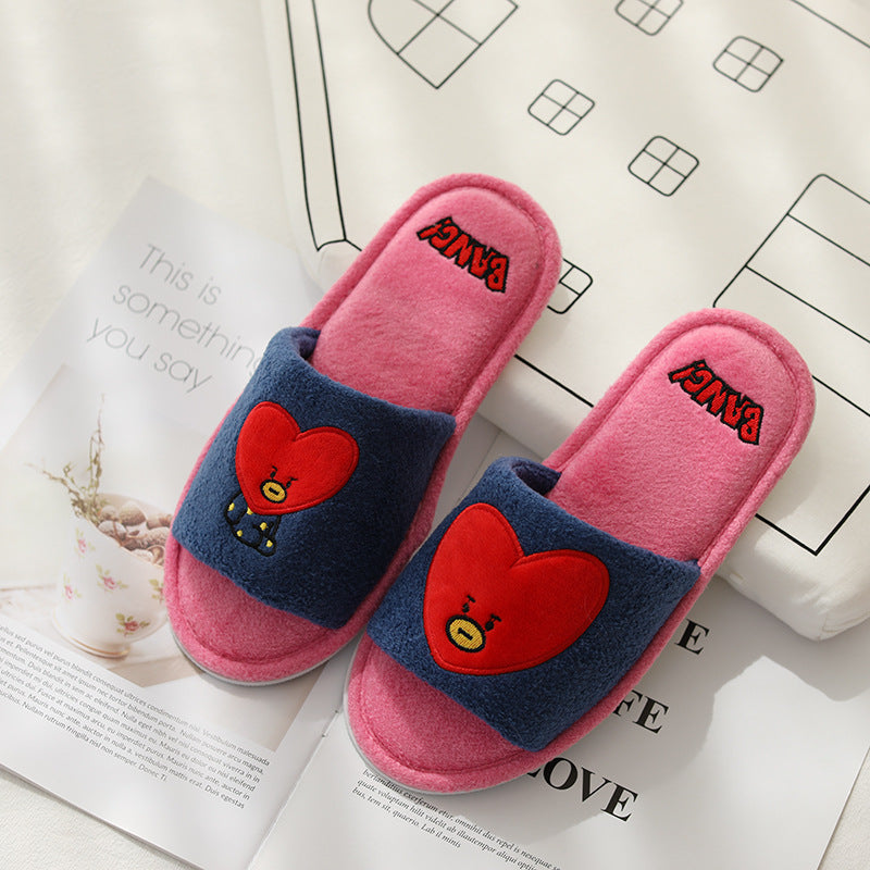 Cute Cartoon Kpop Girls Open Toe Slippers