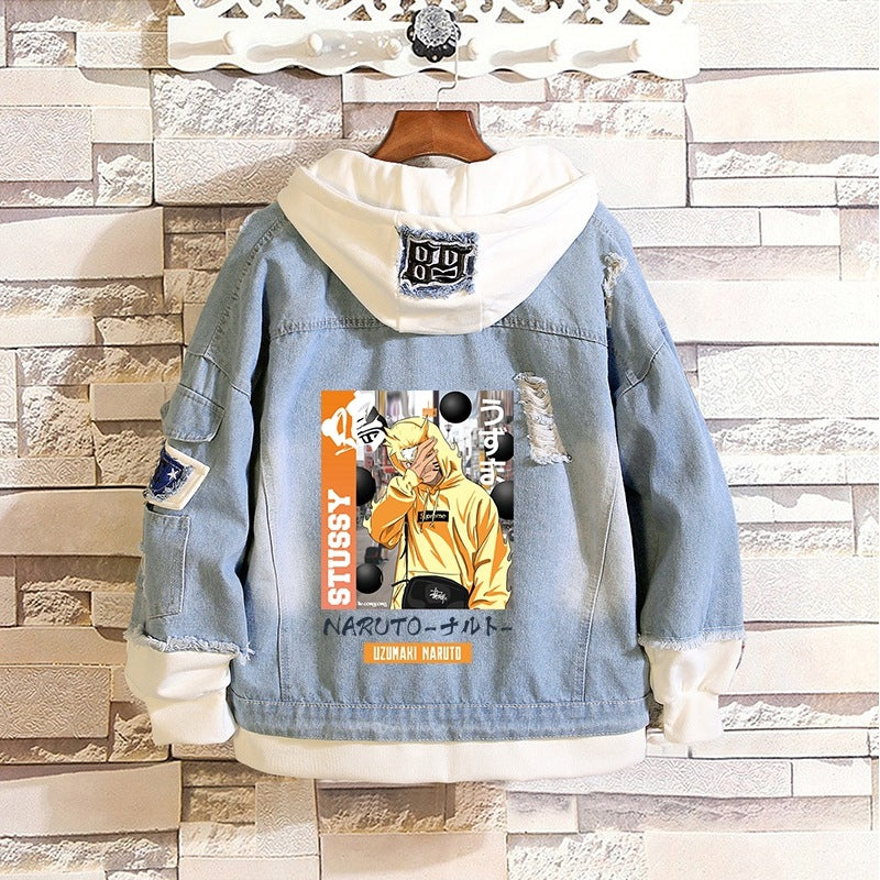 Unisex Trendy Anime Hinata Fake Two-piece Denim Jacket