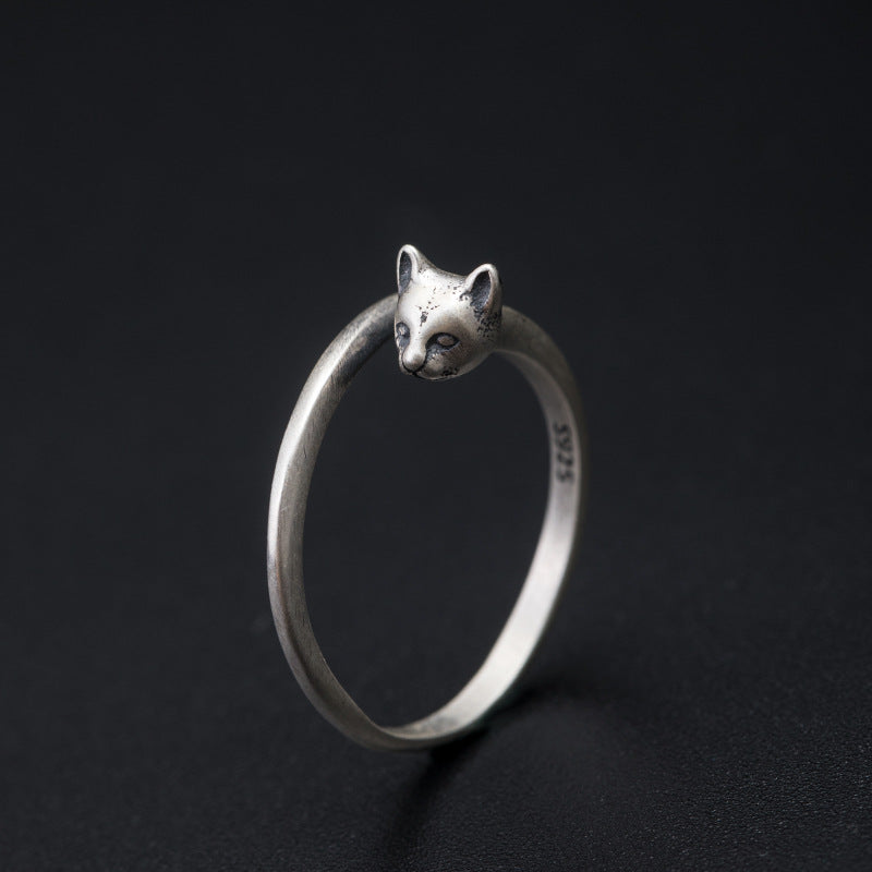 Retro Silver Cat Ring