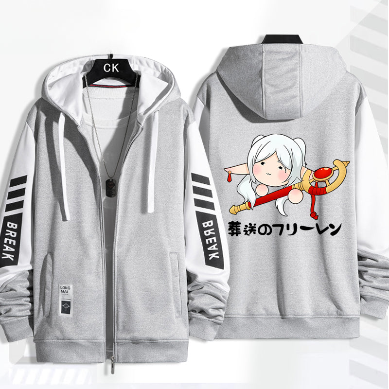 Unisex Anime Printed Zip Up Loose Hoodie