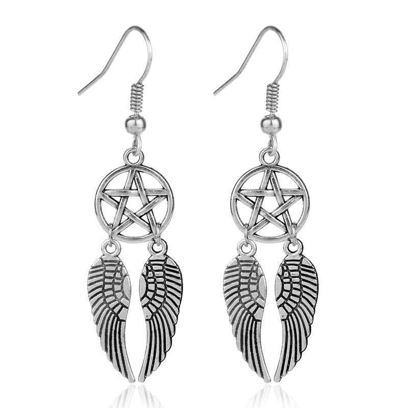 Creative Pentagram Wings Earrings