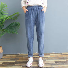 Women's Solid Color Elastic Waist Slim Corduroy Casual Pants