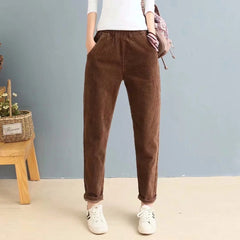 Women's Solid Color Elastic Waist Slim Corduroy Casual Pants