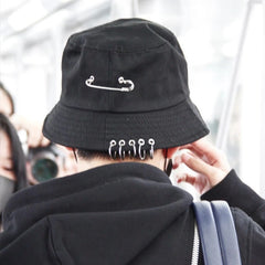 Chic Kpop Style Pin Ring Fisherman's Hat