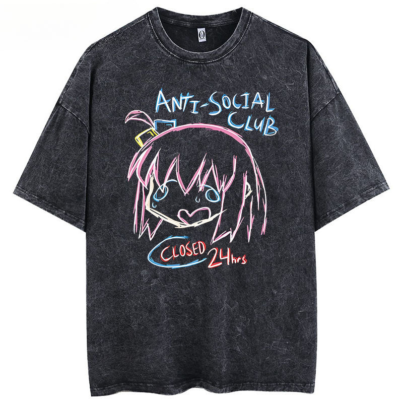 Vintage Anime Washed Short-sleeved T-shirt