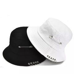 Chic Kpop Style Pin Ring Fisherman's Hat