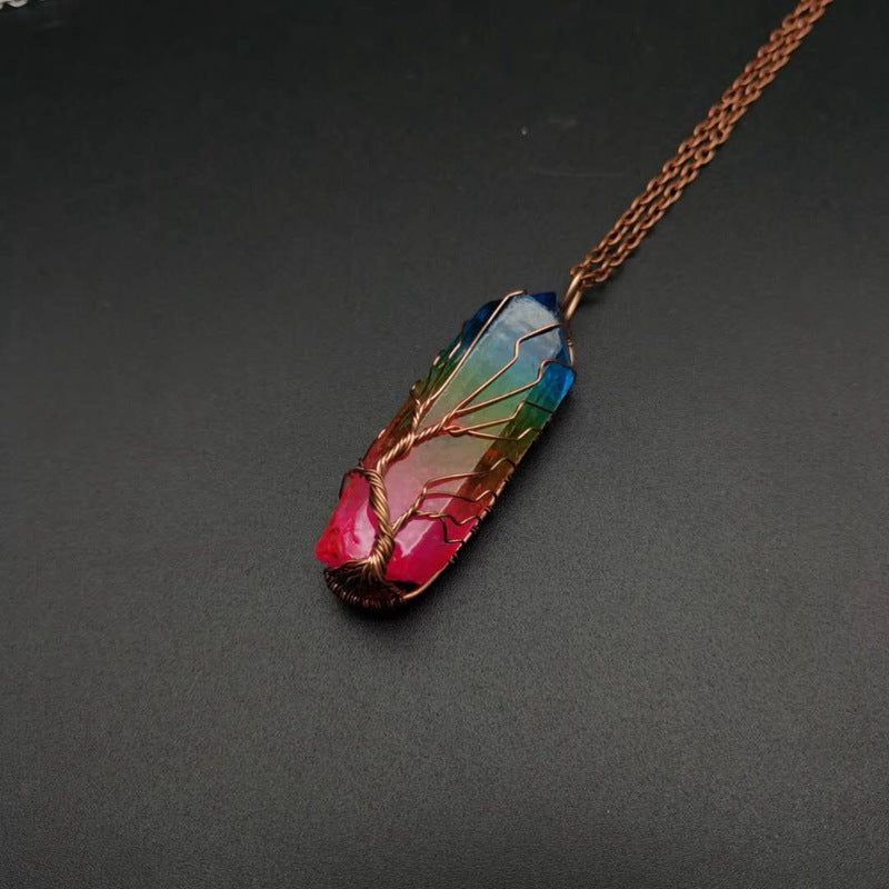 Colorful Crystal Stone Tree of Life Necklace