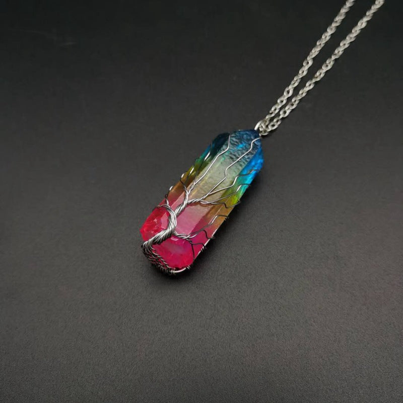 Colorful Crystal Stone Tree of Life Necklace