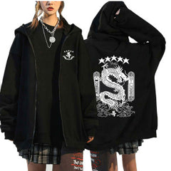 Trendy Kpop Printed Zip Up Black Hoodie