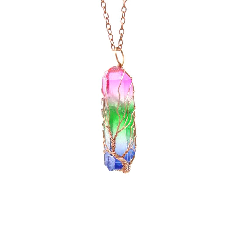 Colorful Crystal Stone Tree of Life Necklace
