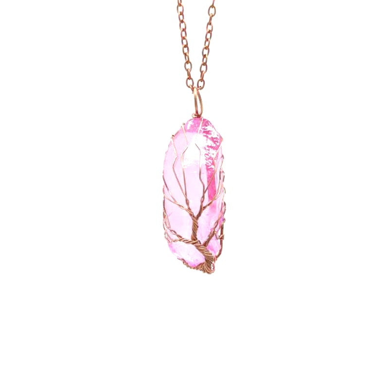 Colorful Crystal Stone Tree of Life Necklace