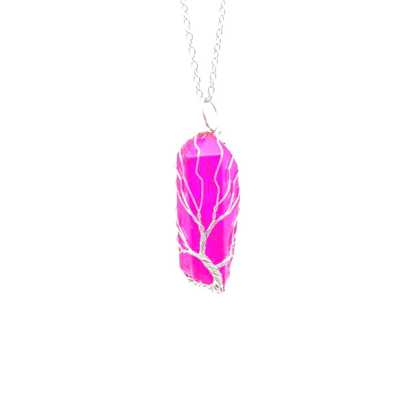Colorful Crystal Stone Tree of Life Necklace