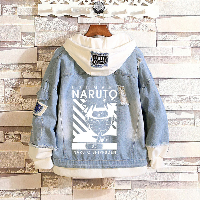 Unisex Sasuke Kakashi Anime Casual Loose Denim Jacket