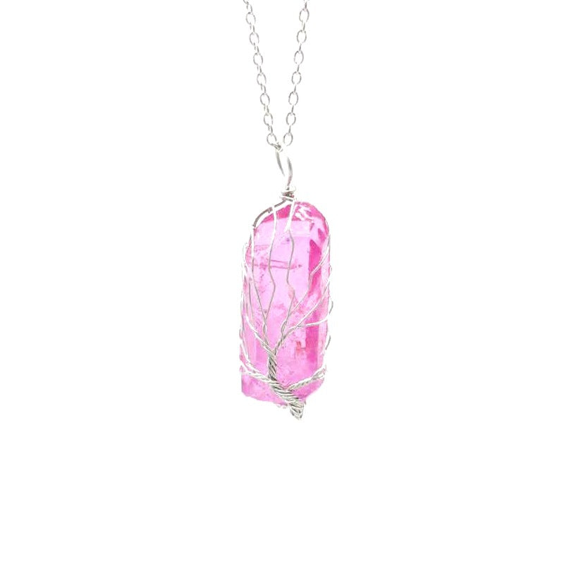 Colorful Crystal Stone Tree of Life Necklace