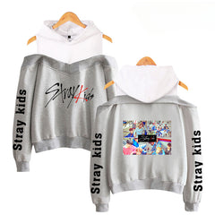 Cute Girls Kpop Fashion Print Off The Shoulder Hoodie