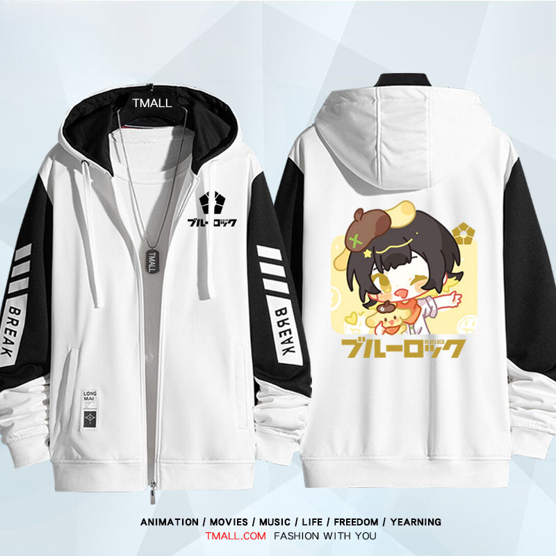 Unisex Anime Pattern Zip Up Casual Hoodie