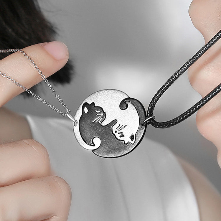 Black and White Cat Couple Necklace