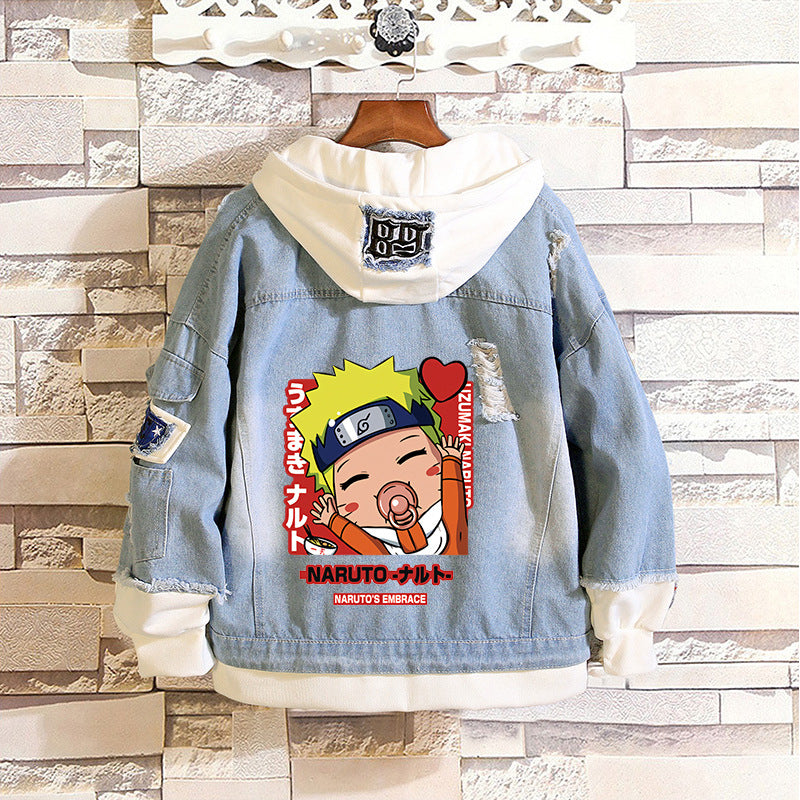 Unisex Sasuke Kakashi Anime Casual Loose Denim Jacket