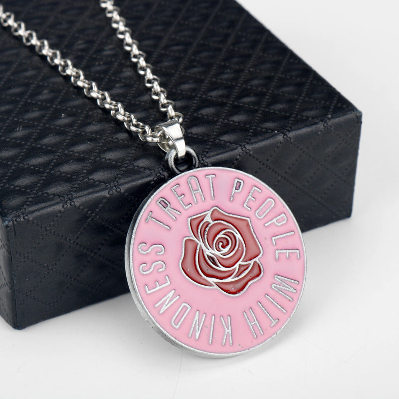 Treat People with Kindness Letter Rose Keychain Necklace