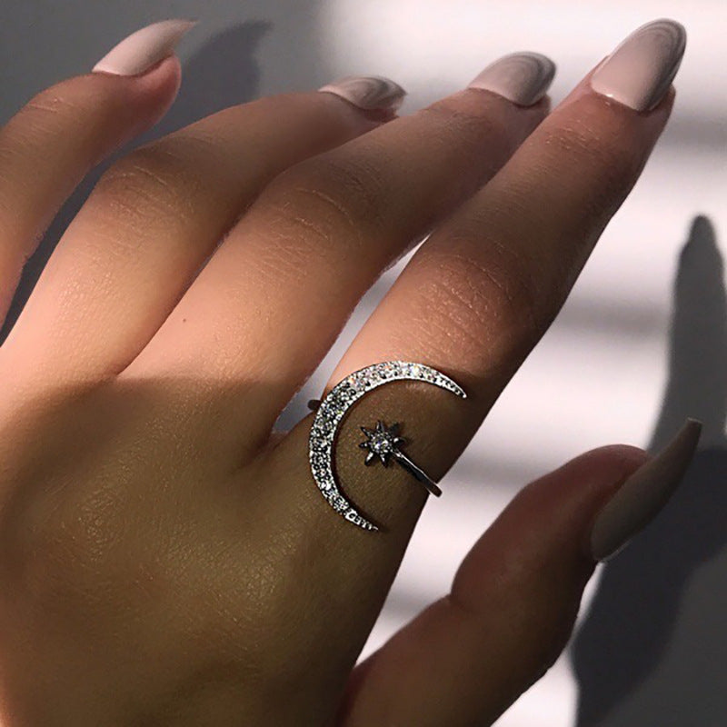 Chic Star Moon Crescent Ring