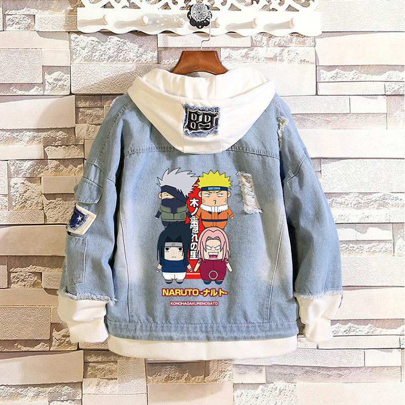 Unisex Sasuke Kakashi Anime Casual Loose Denim Jacket