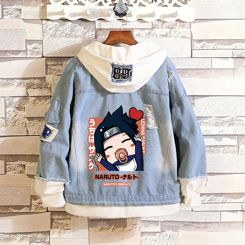 Unisex Sasuke Kakashi Anime Casual Loose Denim Jacket