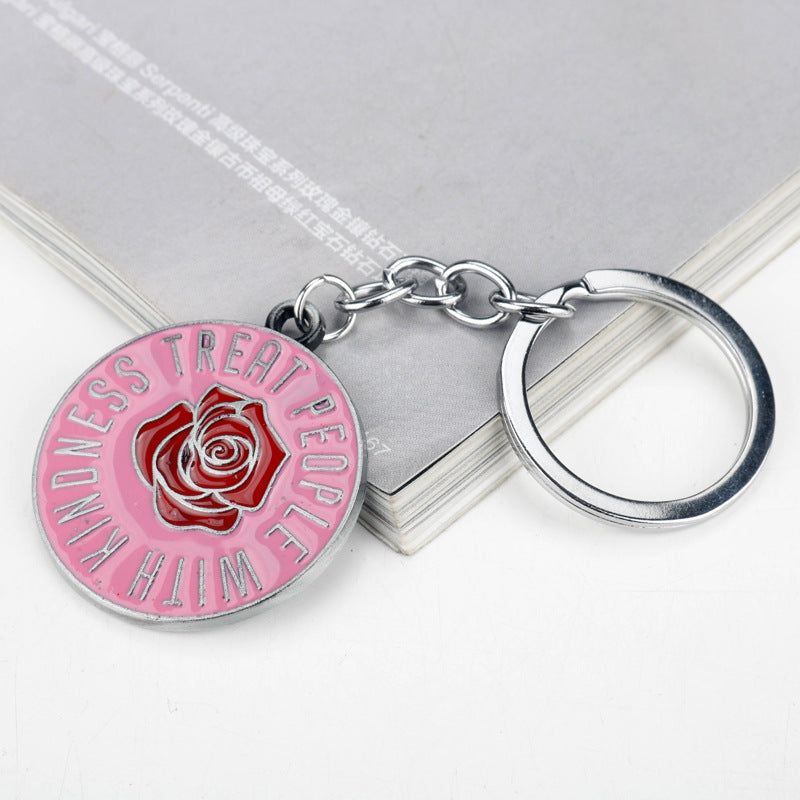 Treat People with Kindness Letter Rose Keychain Necklace