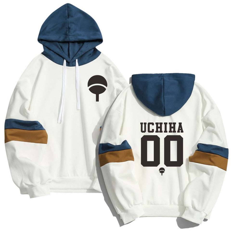 Men's Uchiha Printed Casual Color Block Hoodie