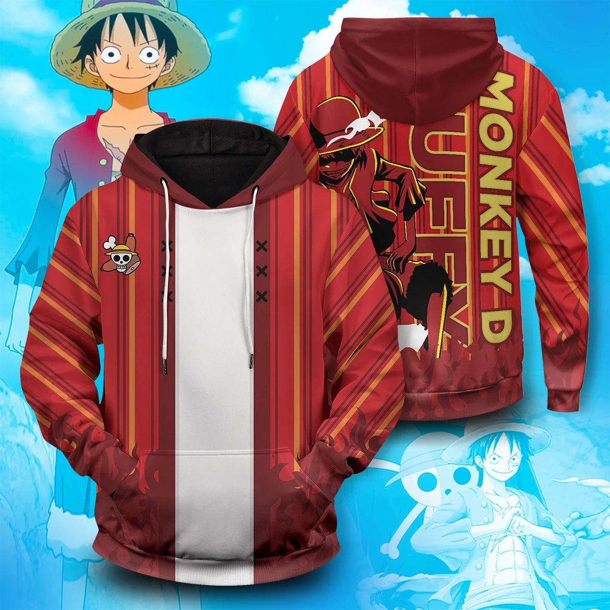 Unisex Luffy Cosplay Pullover Loose Hoodie