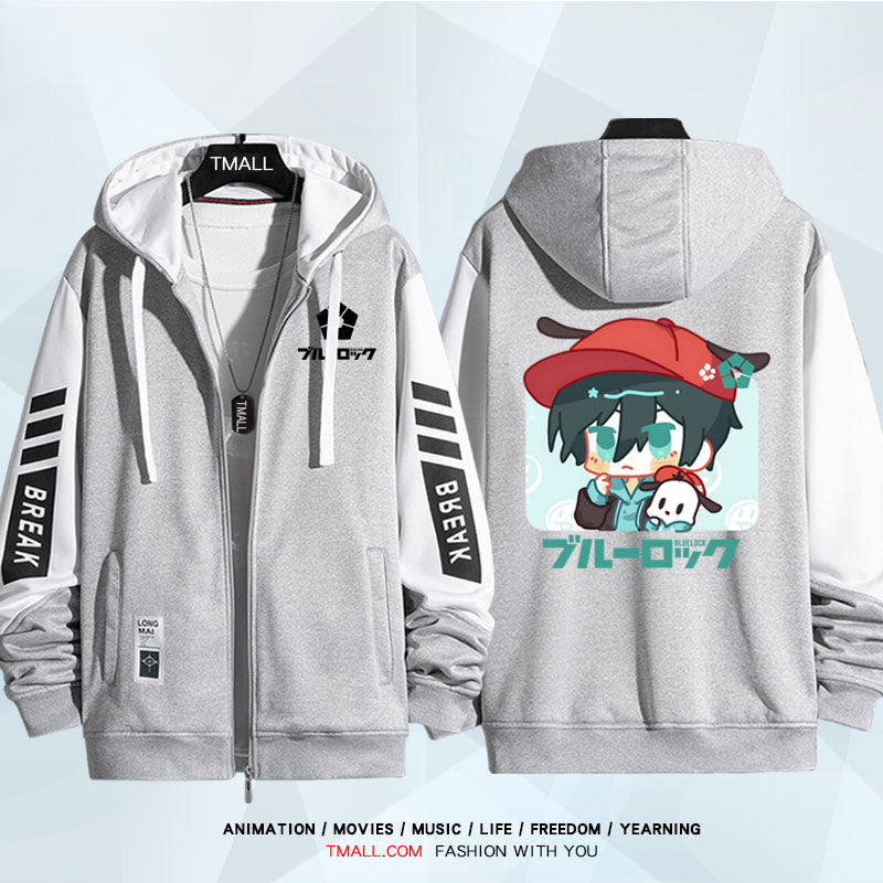 Unisex Anime Pattern Zip Up Casual Hoodie