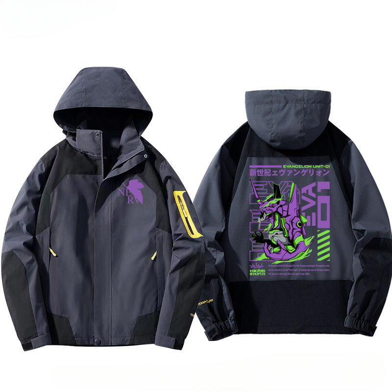 Trendy EVA Anime Print Hooded Jacket